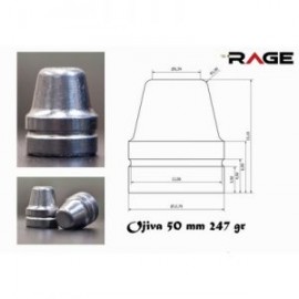 OJIVA PARA RIFLE DE AIRE  CALIBRE .50 DE 247 GRAINS MARCA RAGE