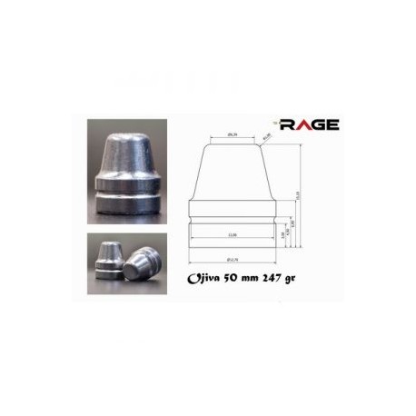 OJIVA PARA RIFLE DE AIRE  CALIBRE .50 DE 247 GRAINS MARCA RAGE