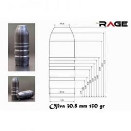 OJIVA PARA RIFLE DE AIRE CALIBRE  308 DE 150 GRAINS MARCA RAGE