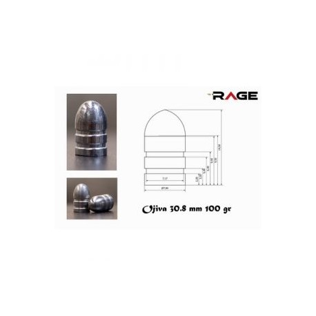 OJIVA PARA RIFLE DE AIRE CALIBRE .308  DE 100 GRAINS MARCA RAGE