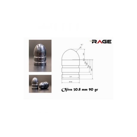 OJIVA PARA RIFLE DE AIRE CALIBRE 308 DE 90 GRAINS  MARCA RAGE